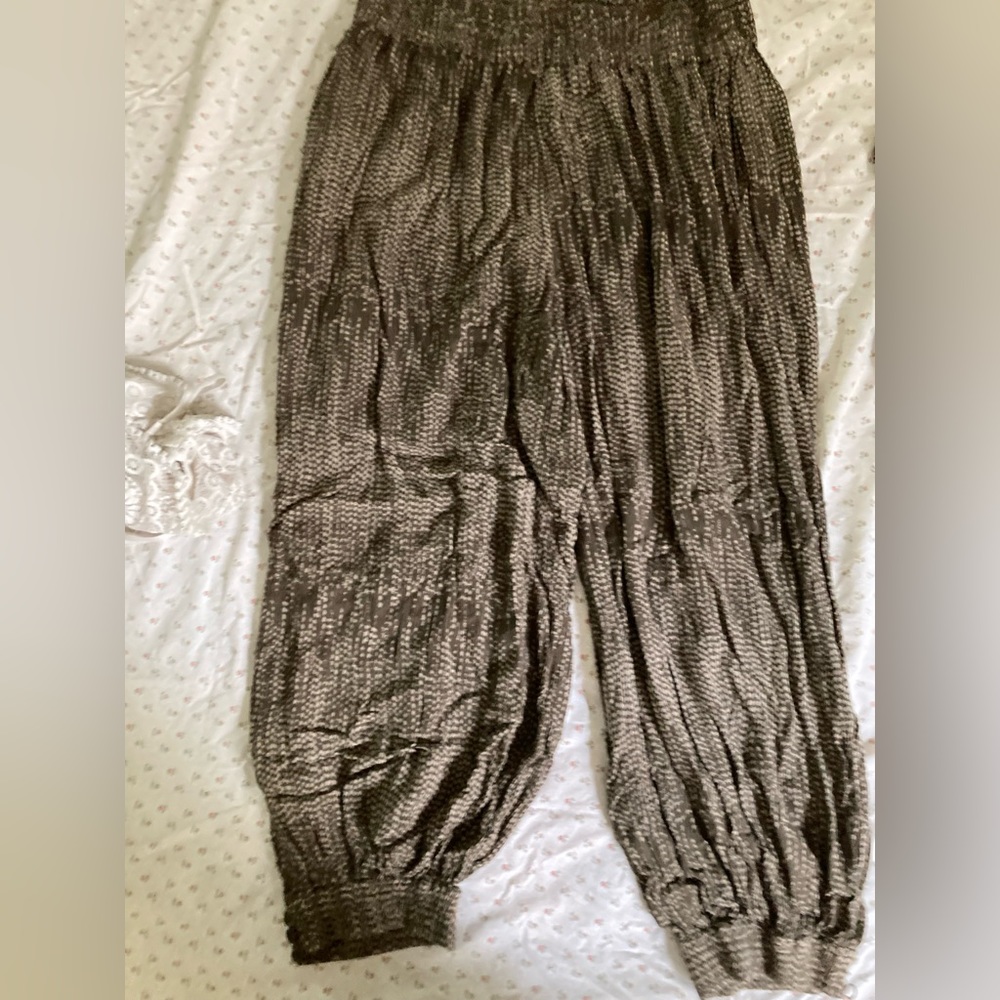 wide leg green printed pants